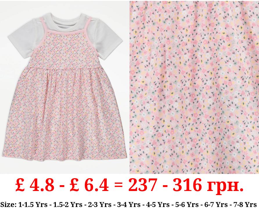 Pink Ditsy Floral Dress and T-Shirt Outfit