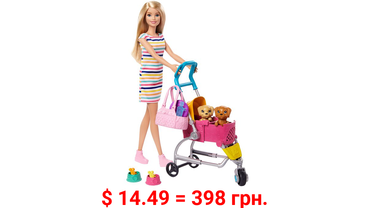 Barbie Stroll ‘N Play Pups Playset with Barbie Doll, 2 Puppies and Pet Stroller