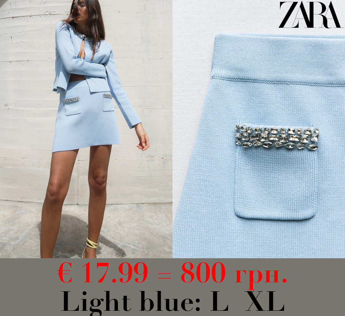 PLAIN KNIT MINI SKIRT WITH RHINESTONE APPLIQUÉS