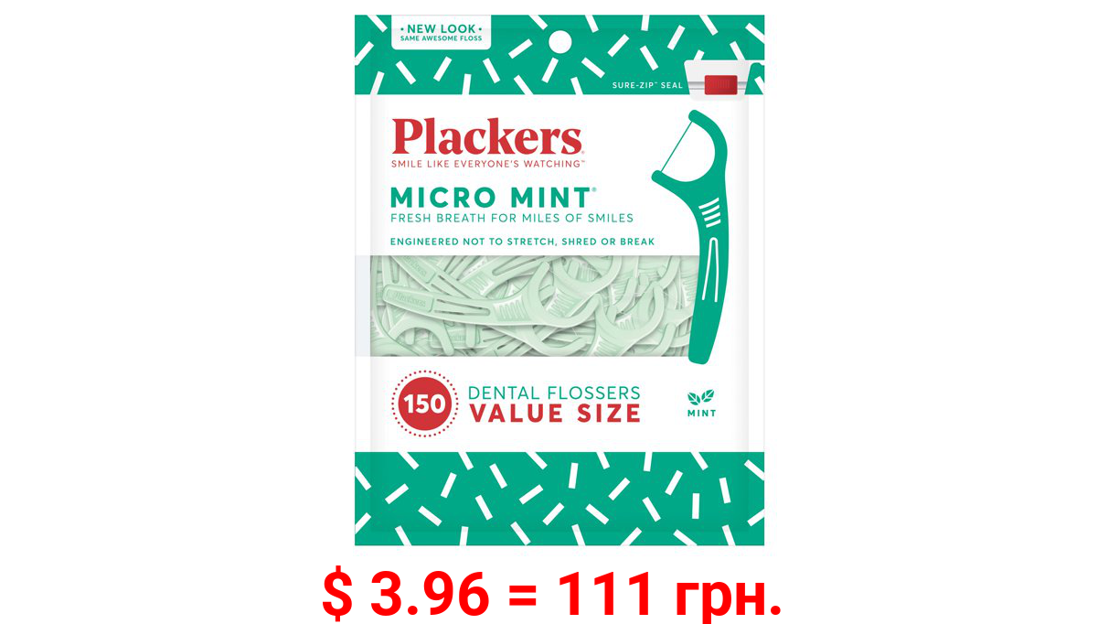 Plackers Micro Mint Tartar Control Dental Floss Picks, 150 Ct.