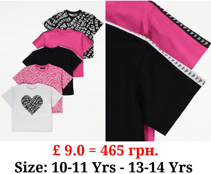 Love Always Slogan T-Shirts 5 Pack