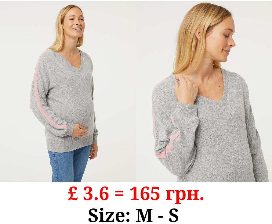 Maternity Grey Soft Touch Contrast Arm Jumper