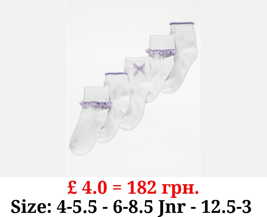 Lilac Gingham Frill Ankle Socks 5 Pack
