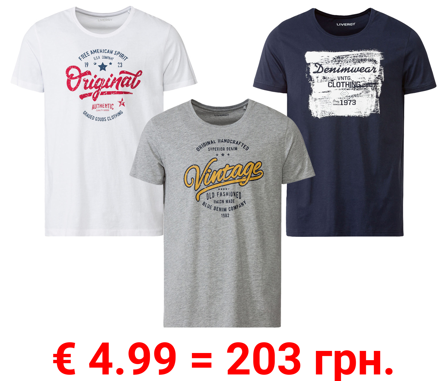 LIVERGY Herren T-Shirt mit Rundhalsausschnitt und Print