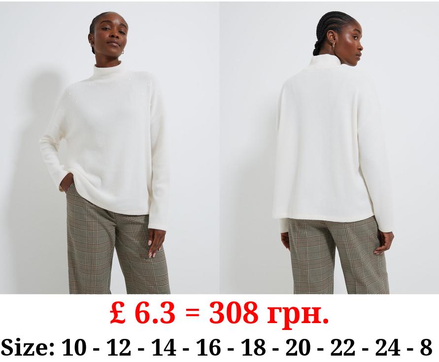 Cream Pearl Embellished Snit Jumper
