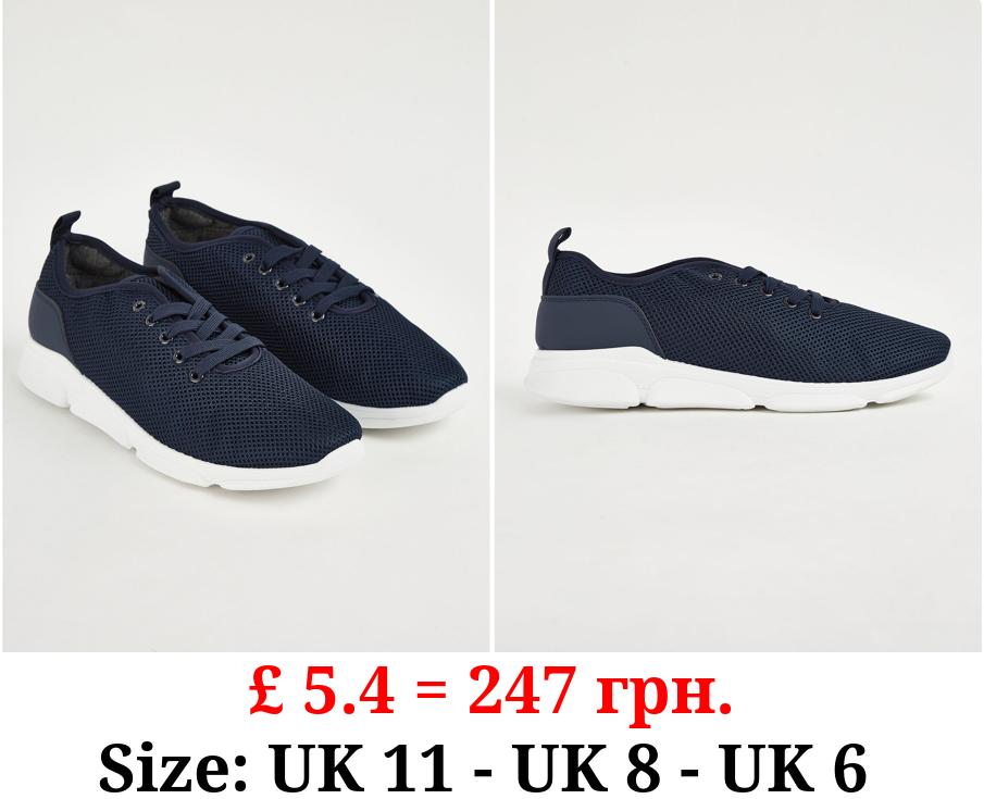 Navy Mesh Contrast Sole Trainers