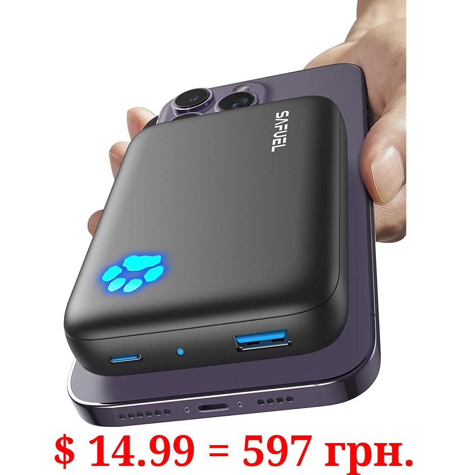 SAFUEL Magnetic Portable Charger, 10000mAh Wireless Magnetic Power Bank, 20W PD QC3.0 Fast Charging Battery Bank, USB C in&Out Battery Pack for iPhone 14 13 12 Pro Max Mini Plus and Magnetic Case