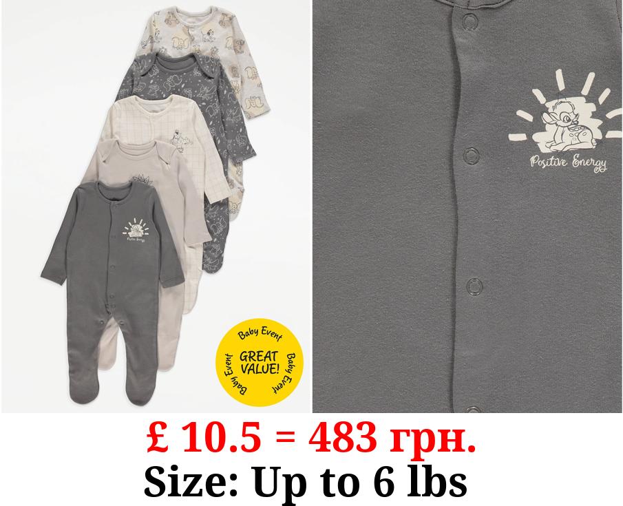 Unisex Disney Neutral Character Printed Sleepsuits 5 Pack