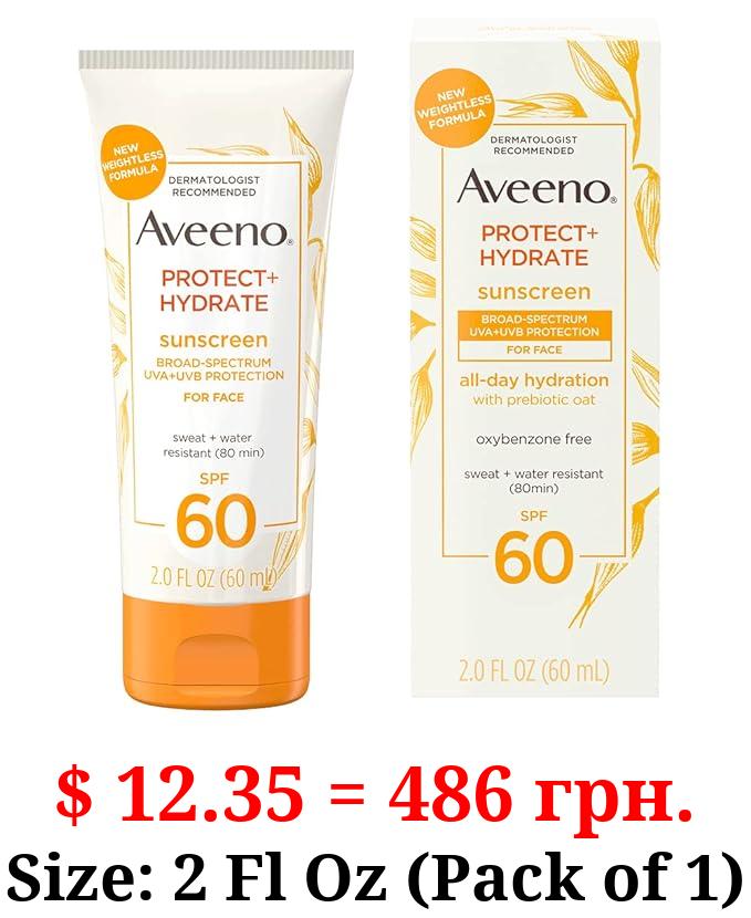 Aveeno Protect + Hydrate Moisturizing Face Sunscreen Lotion With Broad Spectrum Spf 60 & Prebiotic Oat, Weightless & Refreshing Feel, Paraben-free, Oil-free, Oxybenzone-free, 2.0 ounces