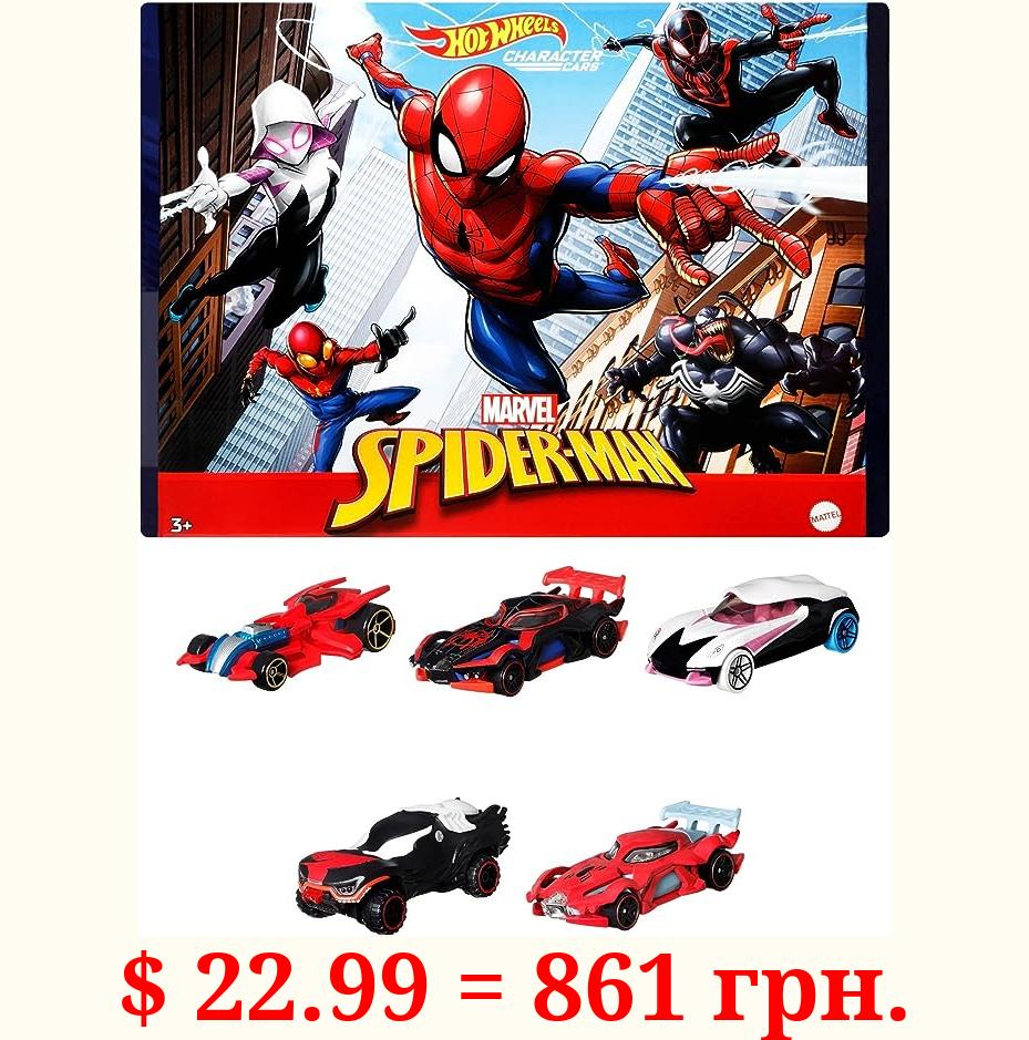 Hot Wheels Marvel Spider-Man 5-Pack 1:64 Scale Toy Cars, Spider-Man, Proto-Suit , Miles Morales, Spider-Gwen & Venom