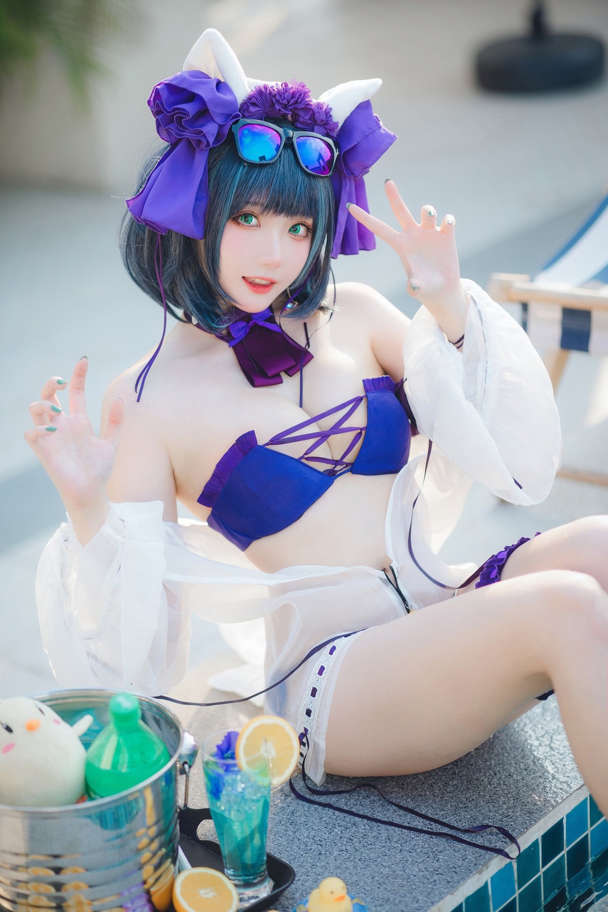 Cosplay 瓜希酱福利 柴郡泳装 17