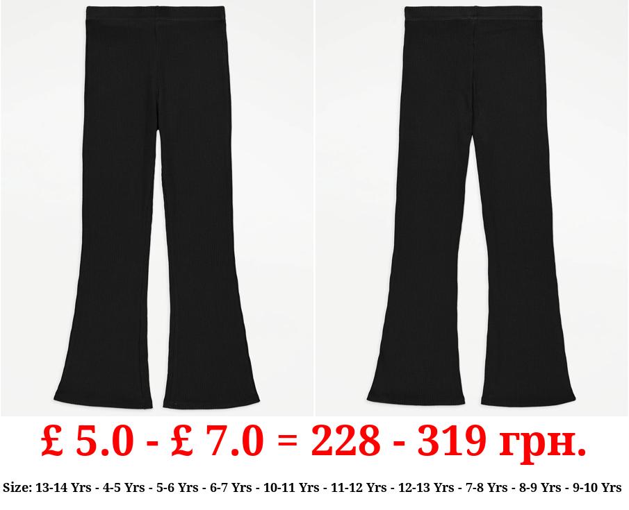 Black Ribbed Kick Flare Trousers