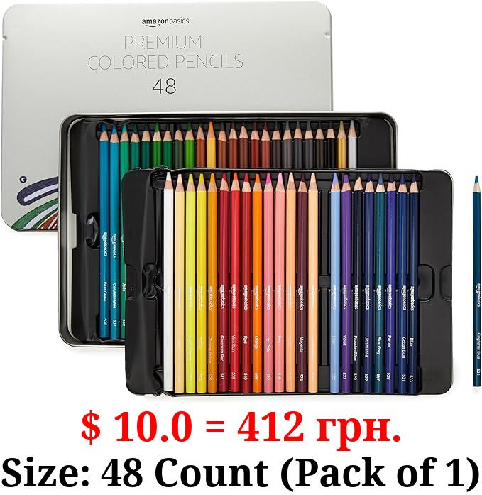 Amazon Basics - Premium Colored Pencils, Soft Core, 48 Count (Pack of 1), Multicolor