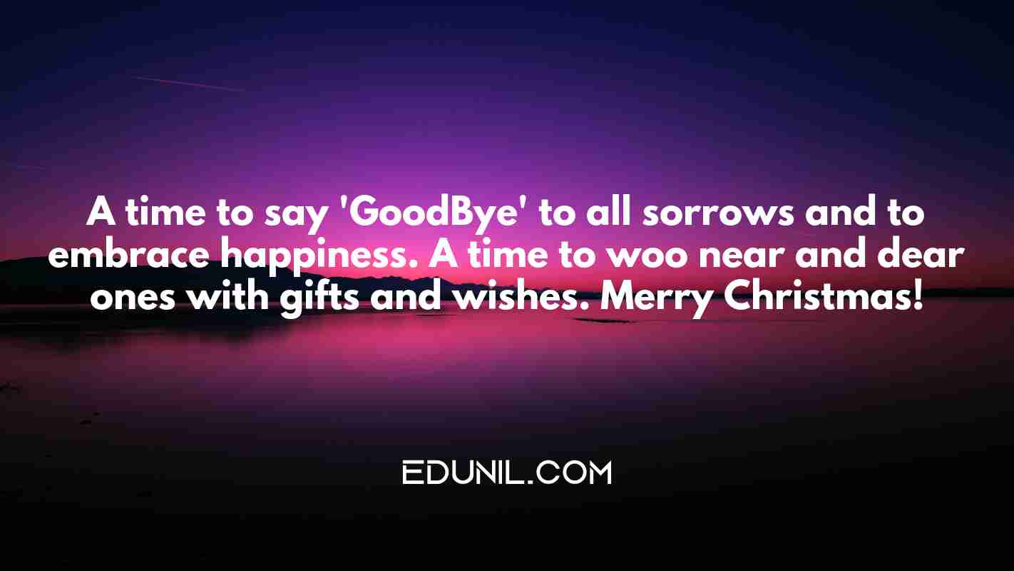 A time to say 'GoodBye' to all sorrows and to embrace happiness. A time to woo near and dear ones with gifts and wishes. Merry Christmas! - 

