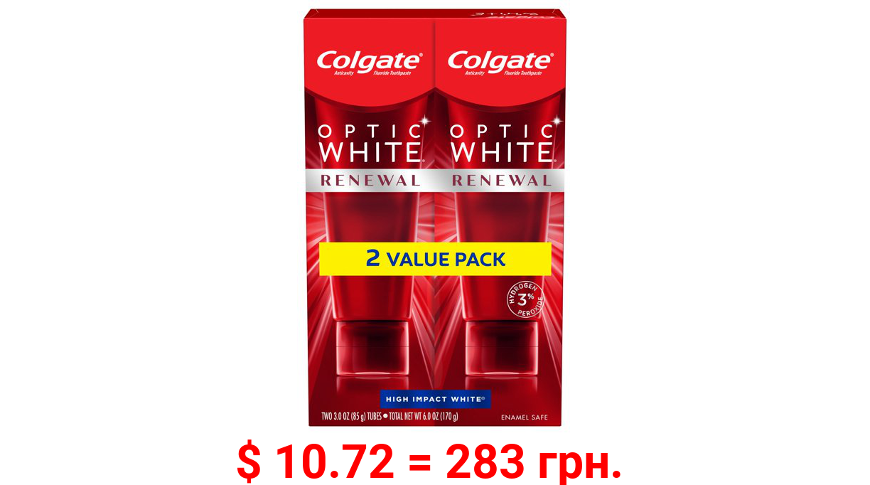 Colgate Optic White Renewal Teeth Whitening Toothpaste, High Impact White, 3oz (2 Pack)