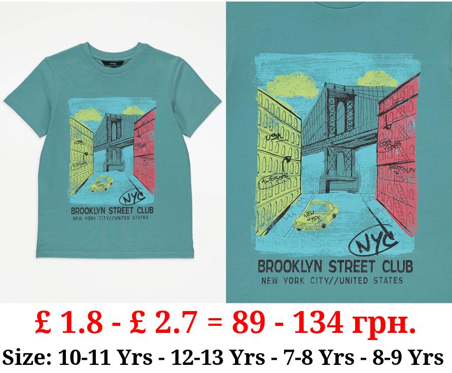 Green Brooklyn Street Club Graphic T-Shirt