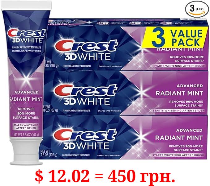 Crest 3D White Toothpaste Radiant Mint, 3.8 Oz (Pack of 3)