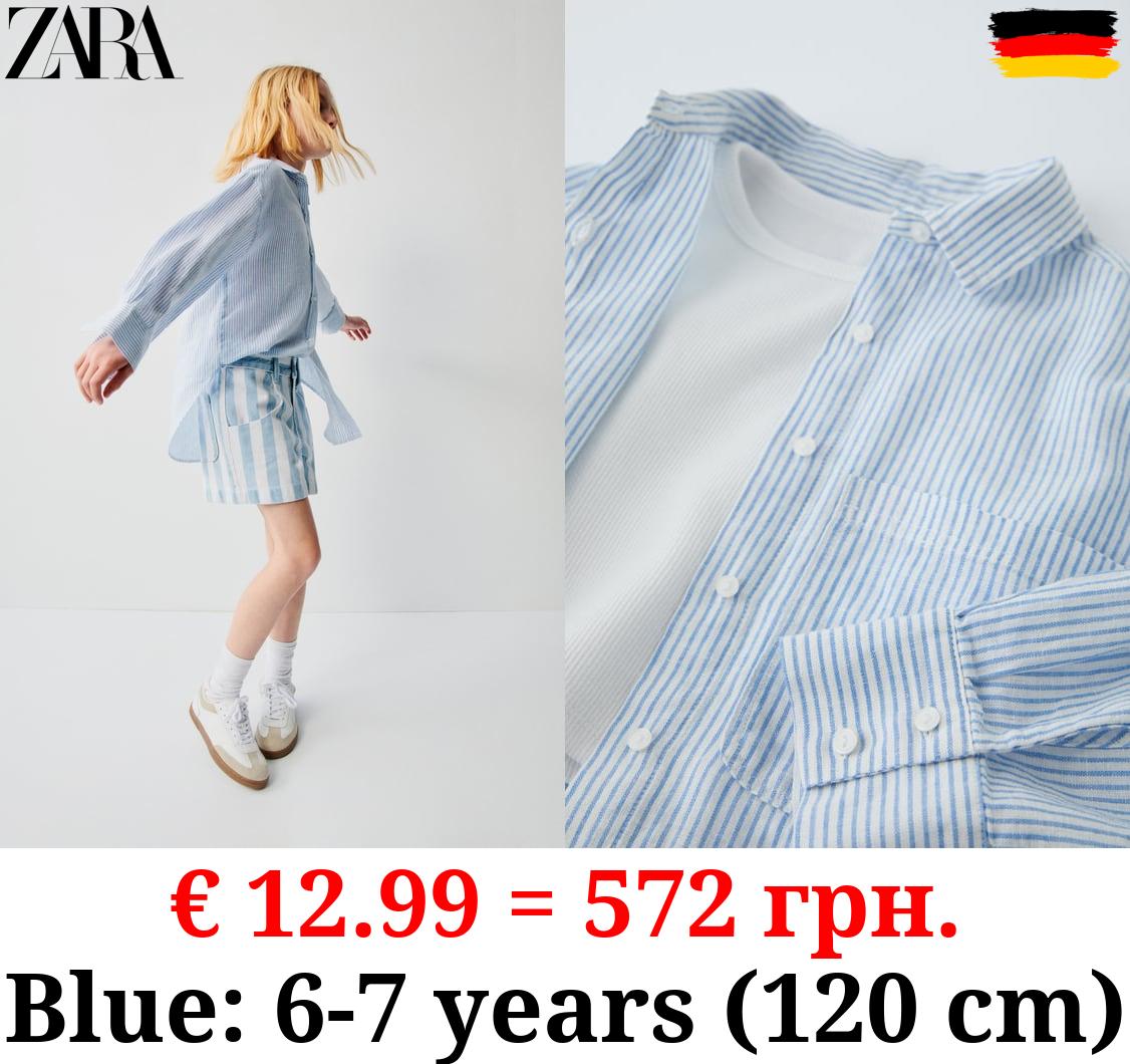 STRIPED SHIRT WITH CONTRAST RIBBED TOP