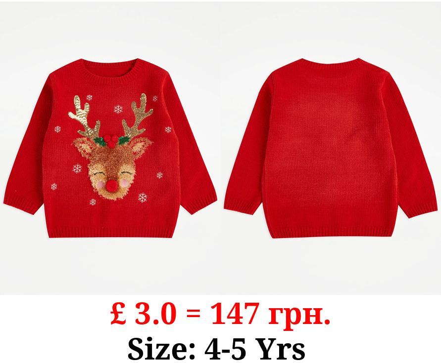 Red Reindeer Chenille Christmas Jumper