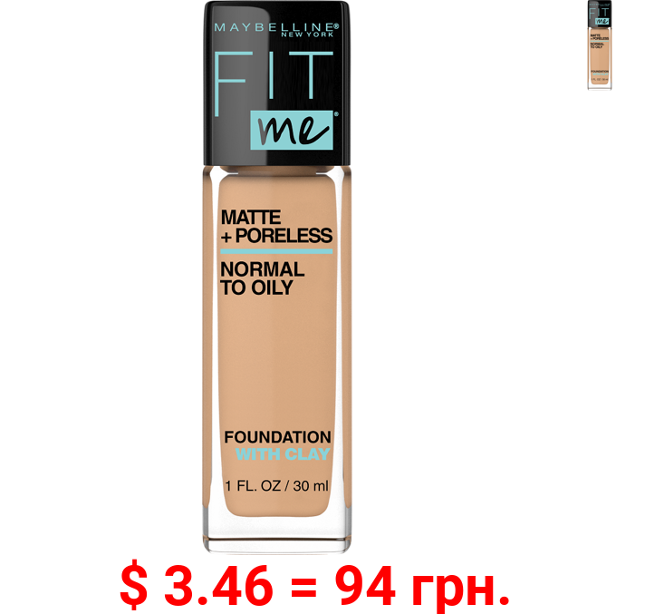 Maybelline Fit Me Matte + Poreless Liquid Foundation Makeup, Soft Tan, 1 fl oz