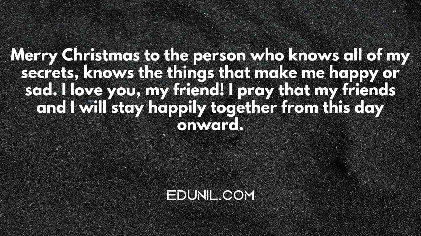 Merry Christmas to the person who knows all of my secrets, knows the things that make me happy or sad. I love you, my friend! I pray that my friends and I will stay happily together from this day onward. - 
