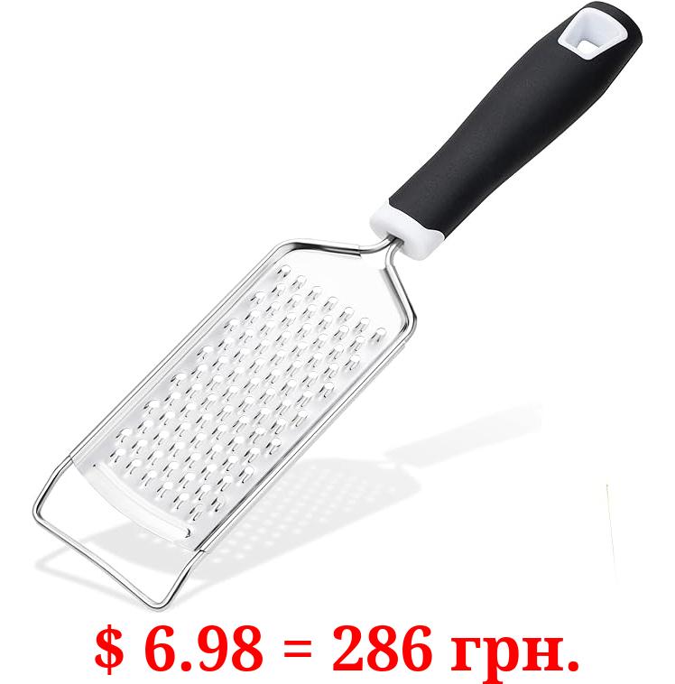Rainspire Professional Cheese Graters for Kitchen Stainless Steel Handheld, Metal Lemon Zester Grater With Handle For Cheese, Chocolate, Spices, Kitchen Gadgets And Tools, Soft Grip Handle, Black