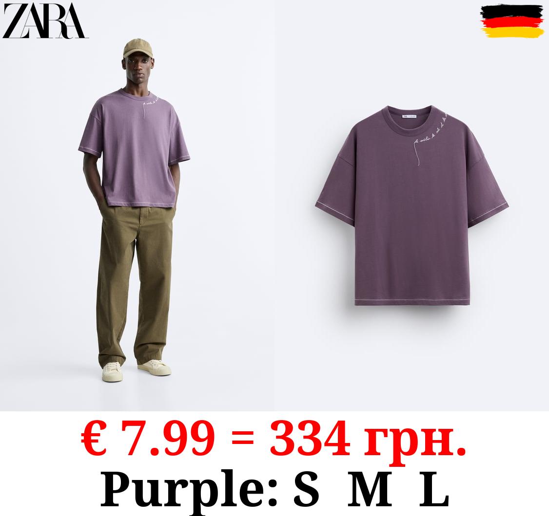 T-SHIRT WITH EMBROIDERED SLOGAN