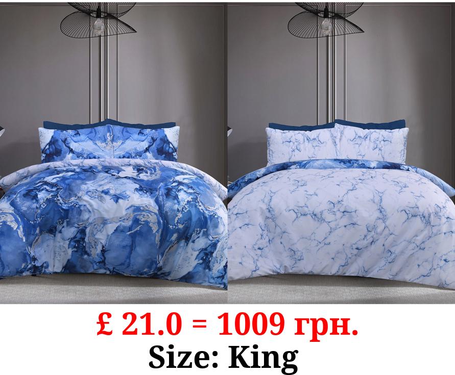 Sleepdown Metallic Marble Duvet Set in Blue