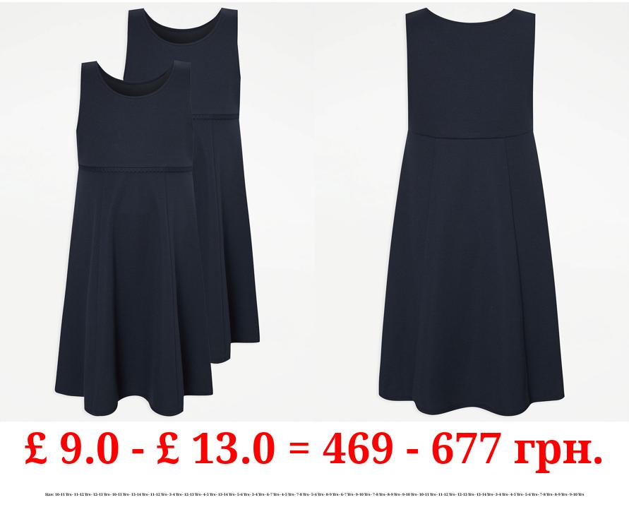 Navy Girls Jersey School Pinafore Dress 2 Pack