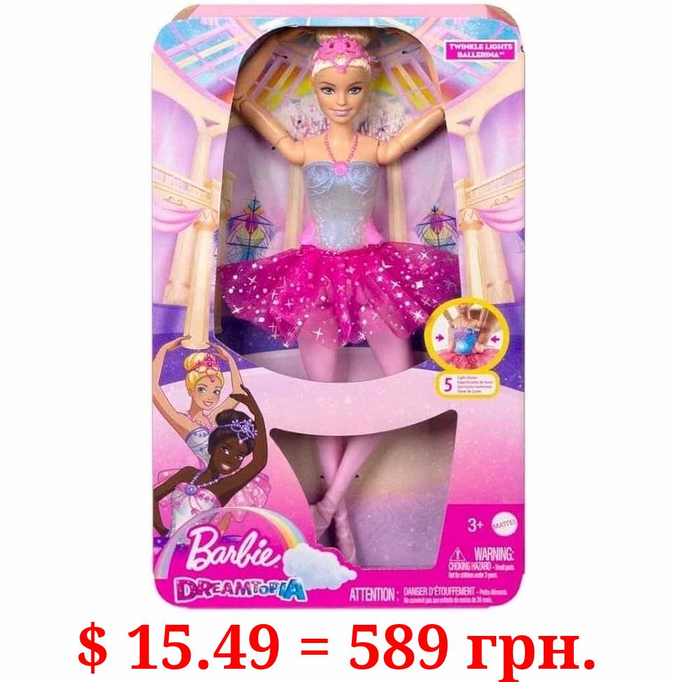 Barbie Dreamtopia Twinkle Lights Ballerina Doll with Blonde Hair & Light-Up Feature Wearing Royal Headband & Pink Tutu
