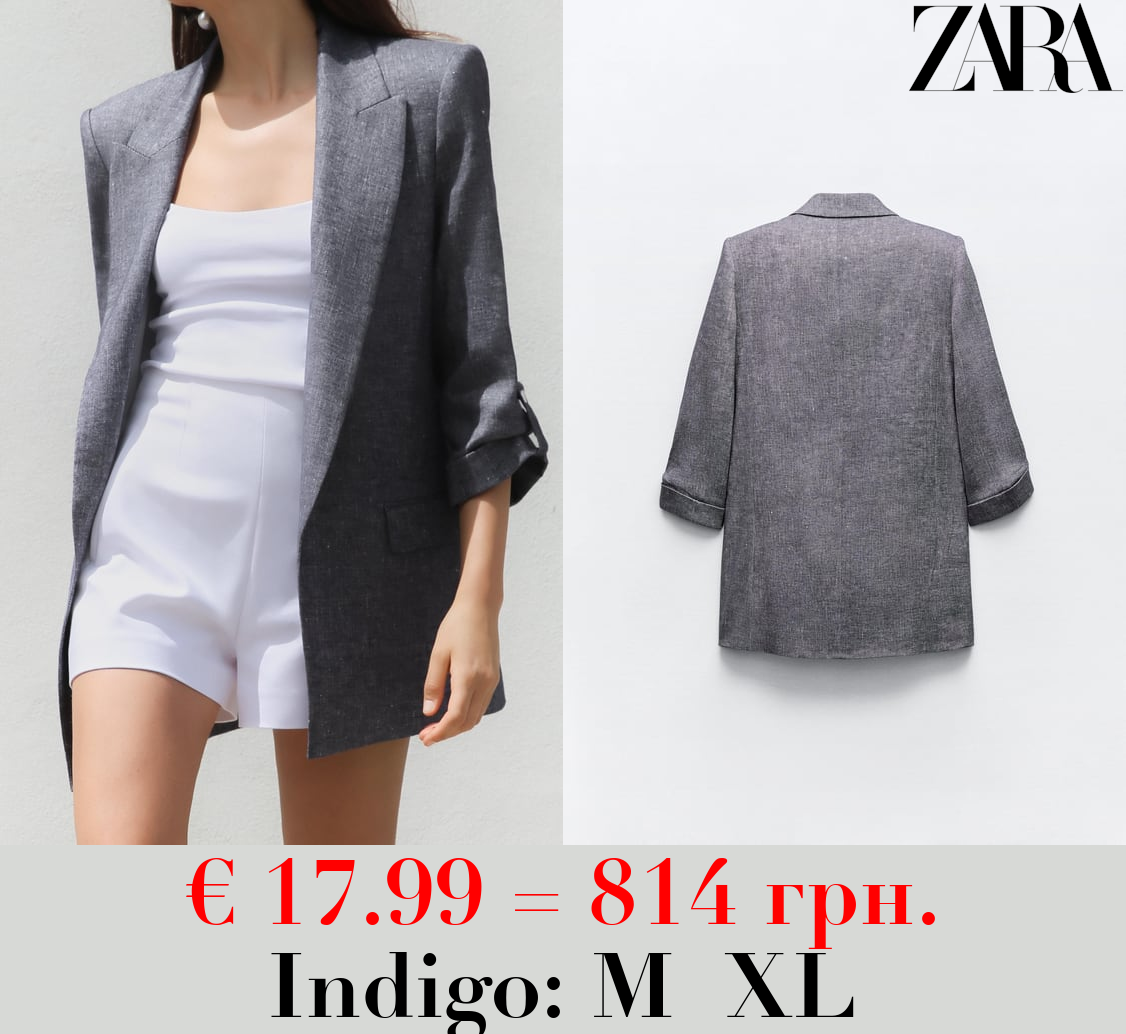 ROLL-UP SLEEVE LINEN BLEND BLAZER