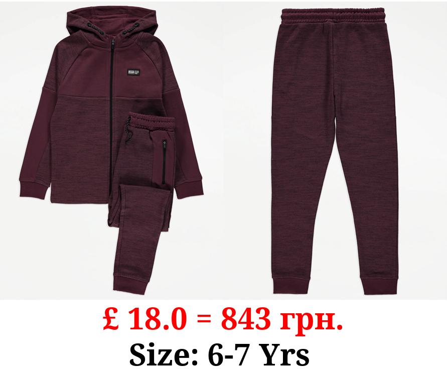 Burgundy Pique Zip Up Hoodie and Joggers Outfit