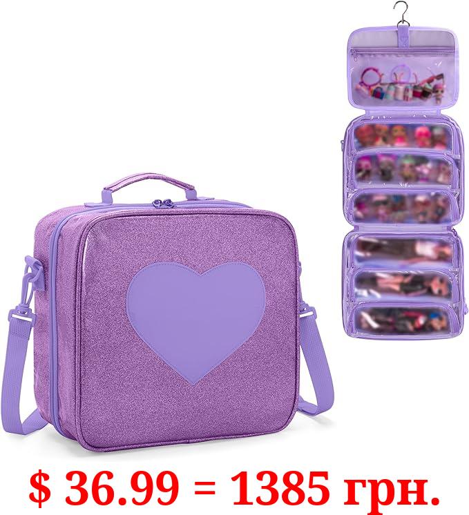 LoDrid Doll Carrying Case Compatible with LOL Surprise OMG, Display Organizer Compatible with Big Sister 3-inch Dolls with a Hanging Hook and 7 Clear Zipper Pockets, Bag Only, Purple(Patent Design)