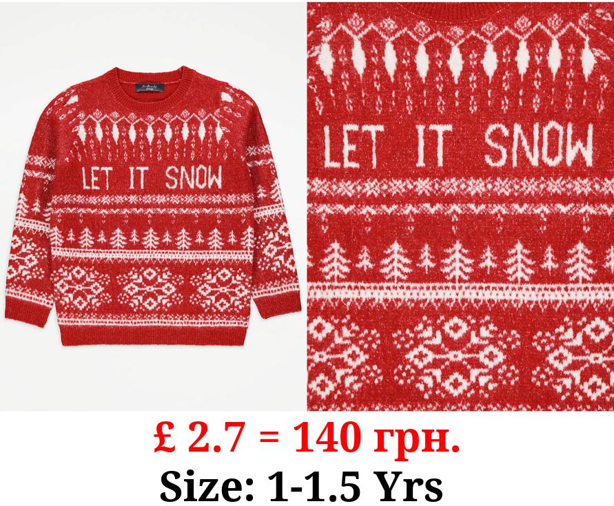 Red Let It Snow Matching Kids Christmas Jumper