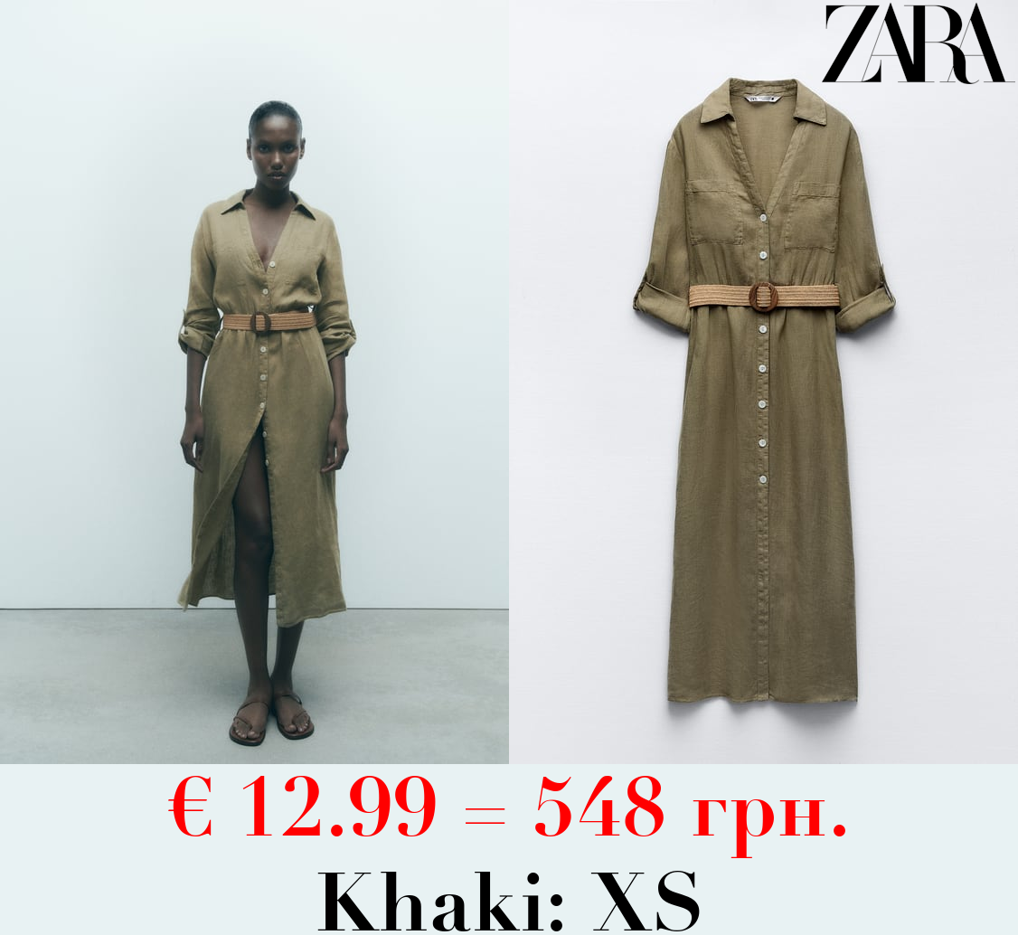 BELTED LINEN SHIRT DRESS