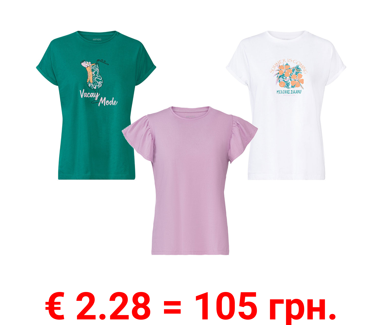 esmara® Damen T-Shirt, leicht tailliert geschnitten, mit Rundhalsausschnitt