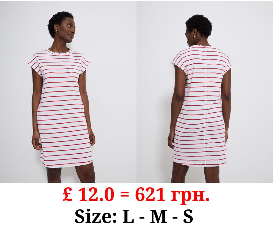 Red Stripe Pocket Mini T-Shirt Dress