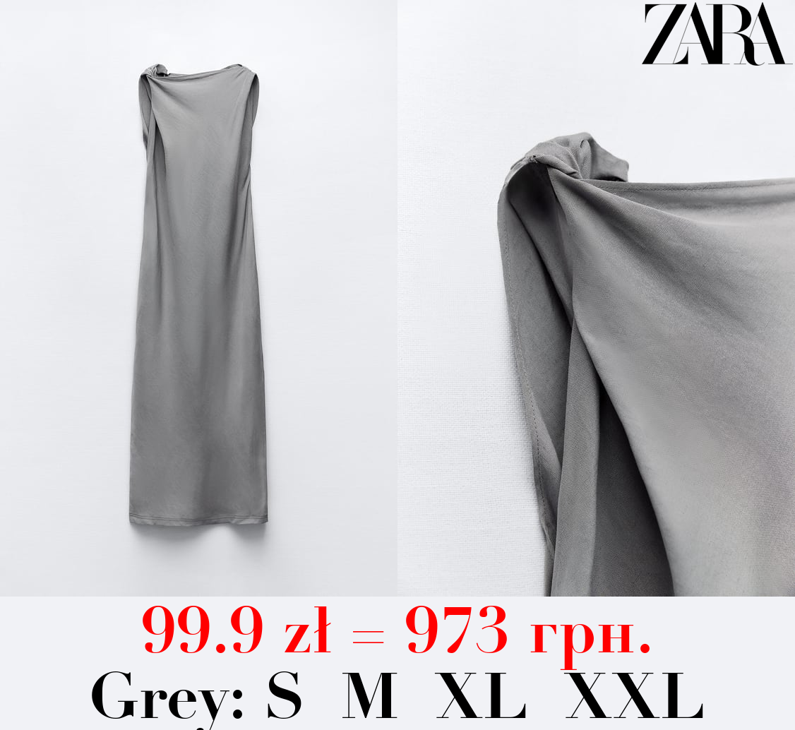 GATHERED LINEN BLEND DRESS