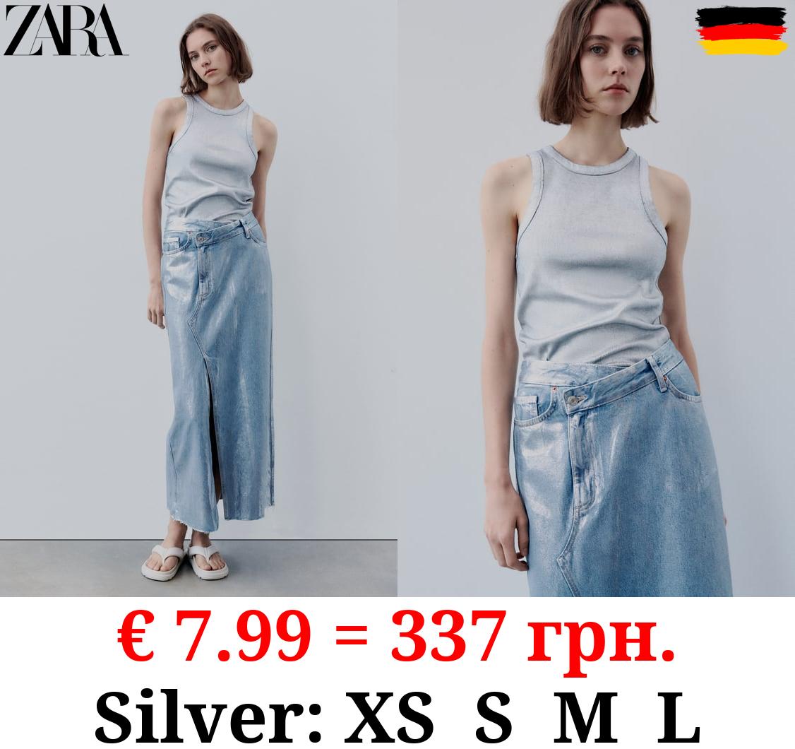 TRF ASYMMETRIC DENIM METALLIC SKIRT