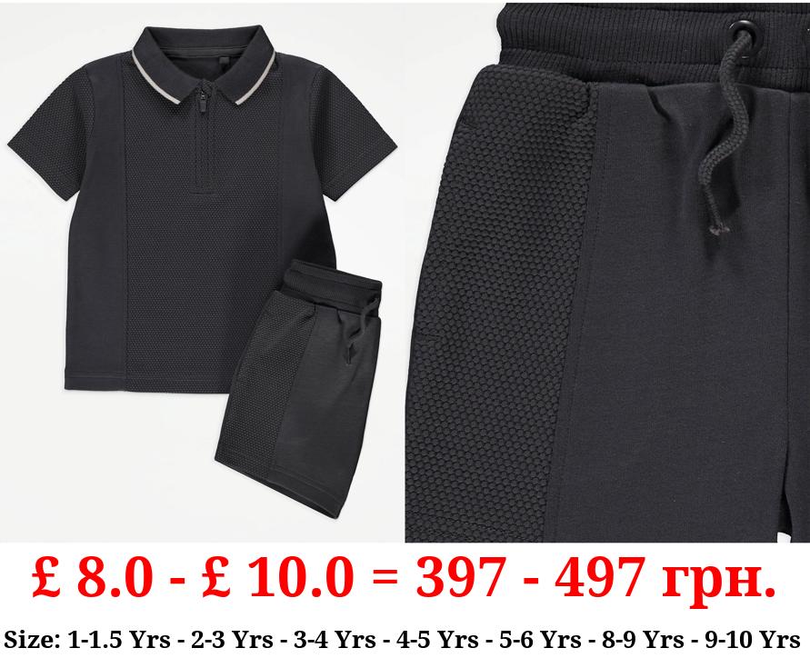 Charcoal Zip Panel Polo Top and Shorts Outfit