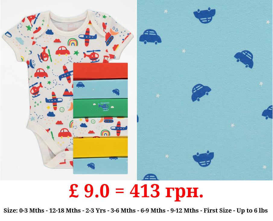 Bright Vehicle Short Sleeve Bodysuits 7 Pack