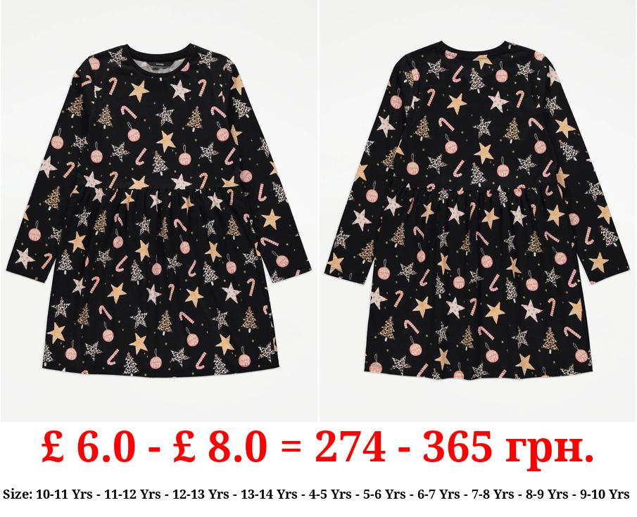 Black Christmas Shapes Jersey Dress