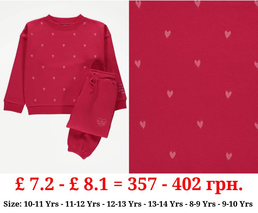 Red Heart Embroidered Sweatshirt and Joggers Outfit