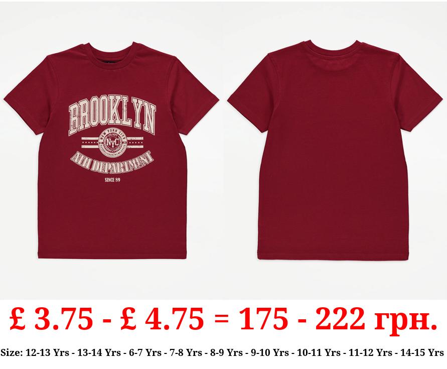 Red Brooklyn Slogan T-Shirt