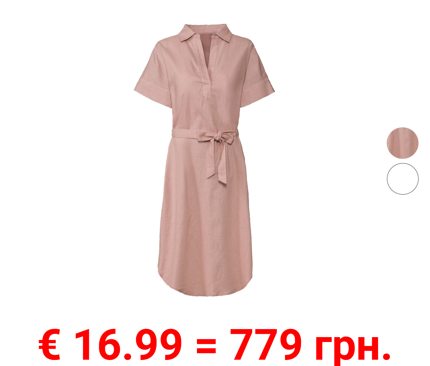 esmara® Damen Leinen-Maxikleid mit Kentkragen und Tunikaausschnitt