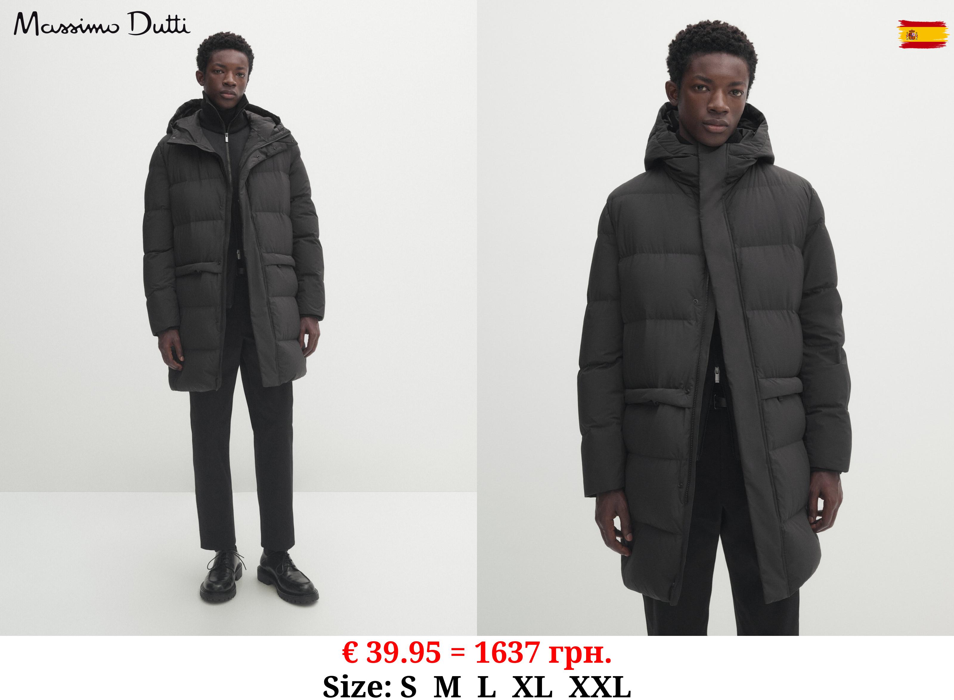 Longline lightweight puffer jacket with down and feather filling BLACK