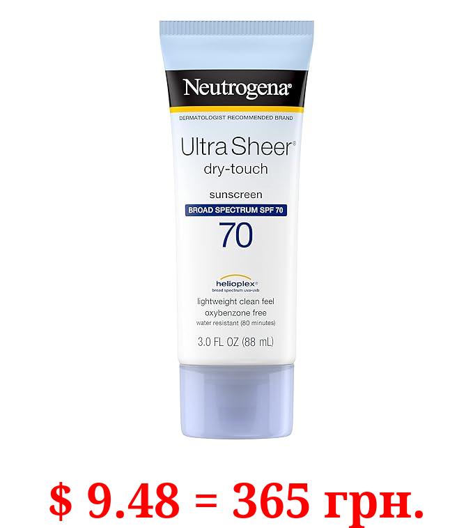Neutrogena Ultra Sheer Dry-Touch Water Resistant Sunscreen Lotion with Broad Spectrum SPF 70, 3 Fl Oz