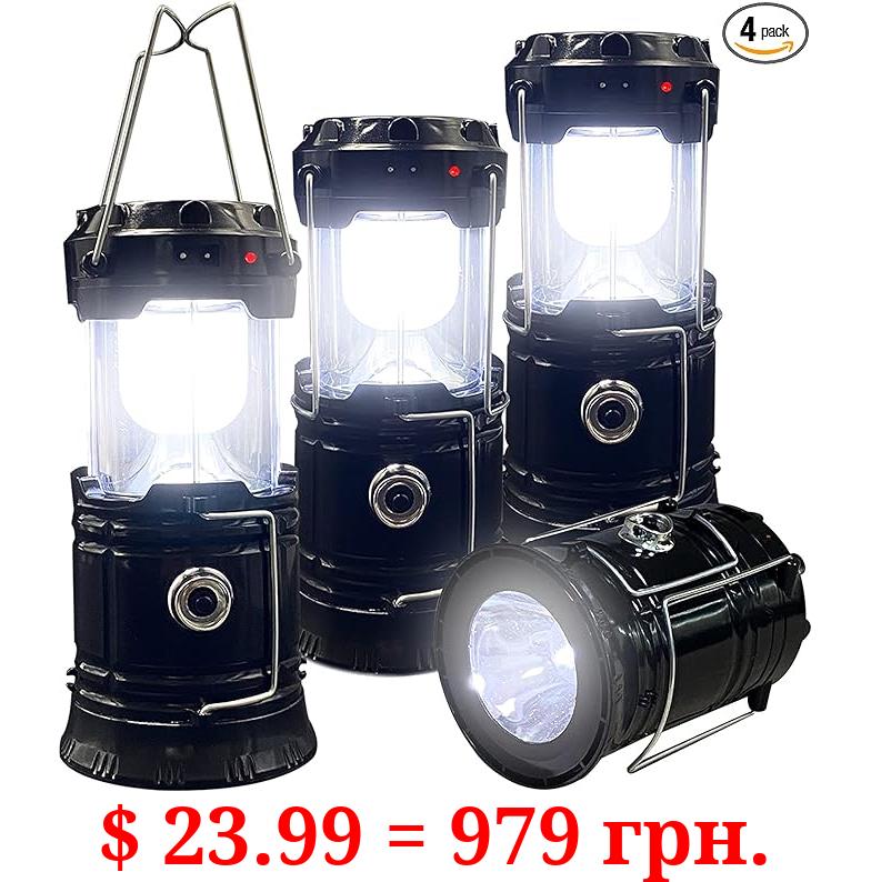 Collapsible Portable LED Camping Lantern XTAUTO Lightweight Waterproof Solar USB Rechargeable LED Flashlight Survival Kits for Indoor Outdoor Home Emergency Light Power Outages Hiking Hurricane 4-Pack