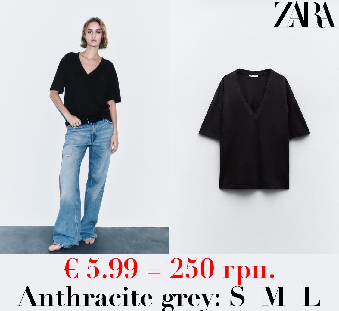 FADED-EFFECT V-NECK T-SHIRT