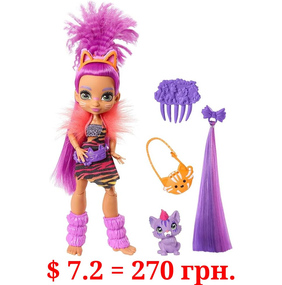 Cave Club Roaralai Doll (8 – 10-inch, Purple Hair) Poseable Prehistoric Fashion Doll with Dinosaur Pet and Accessories, Gift for 4 Year Olds and Up [Amazon Exclusive]